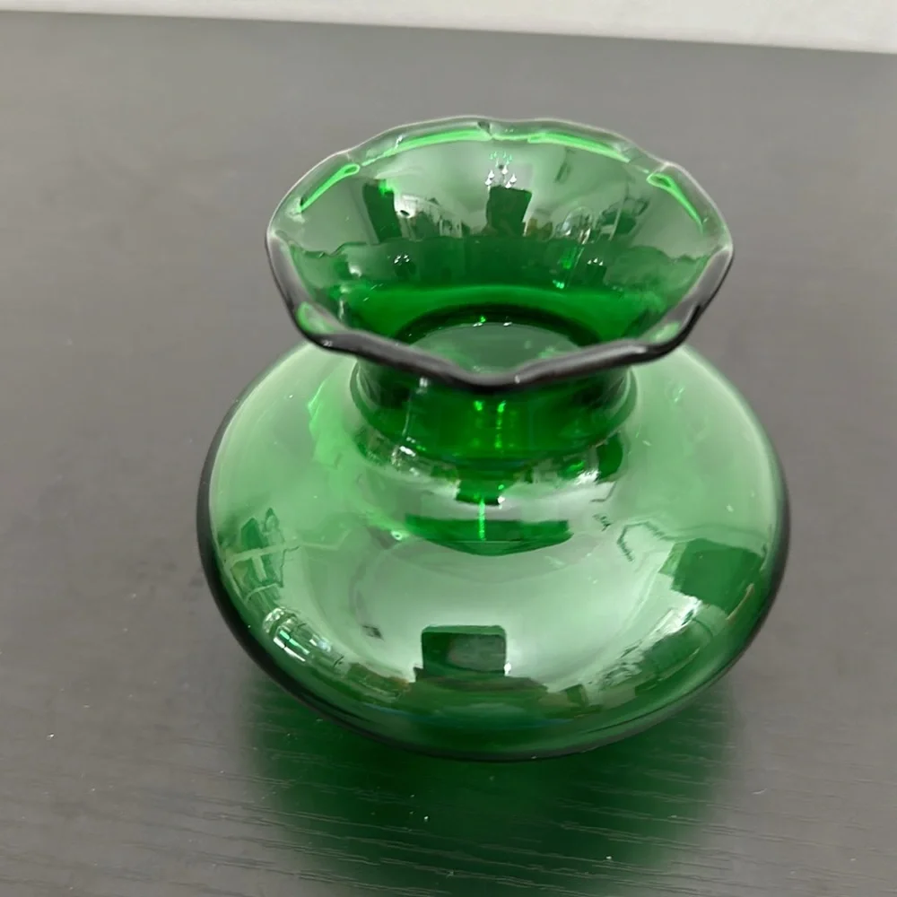 Anchor Hocking Forest Green Vintage Crimped Bud Vase